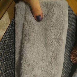 Gray fluffy furry wallet purse wristlet clutch new